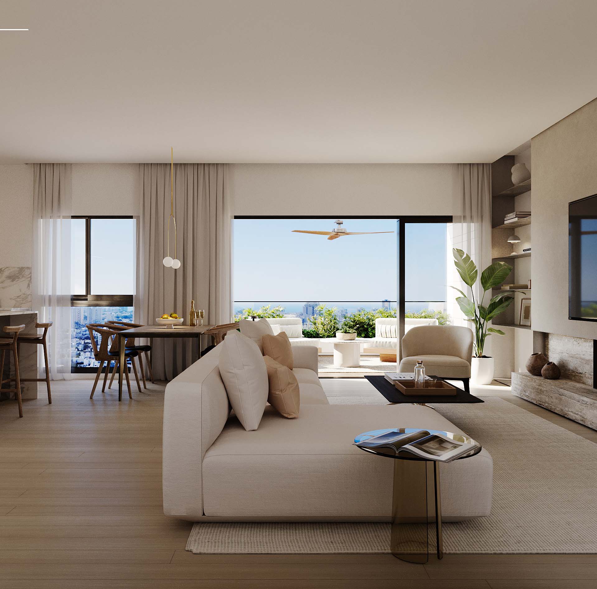 הדמיית סלון חמישה חדרים דגם A