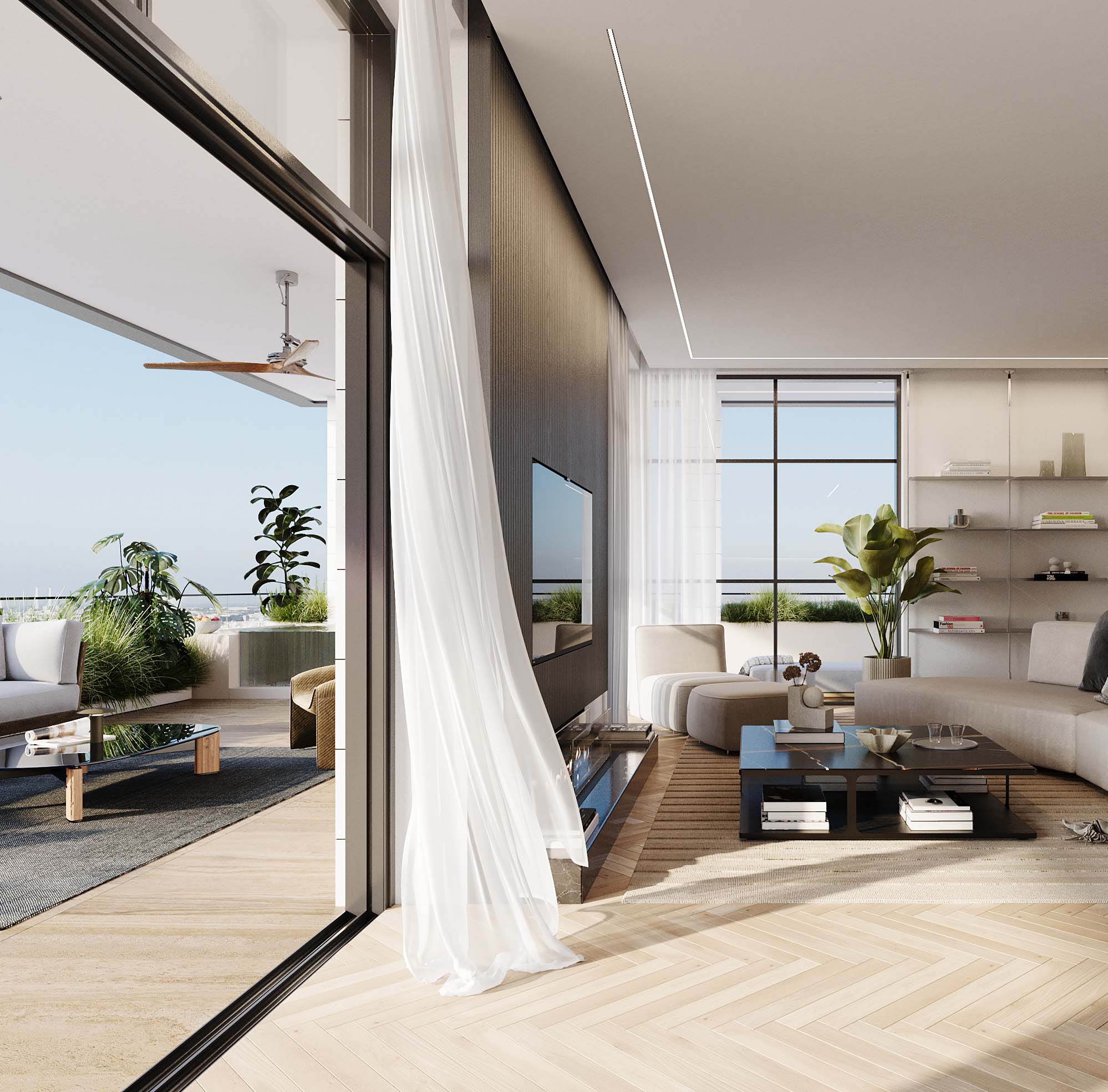 סלון ומרפסת פנטהאוז שישה חדרים דגם F1