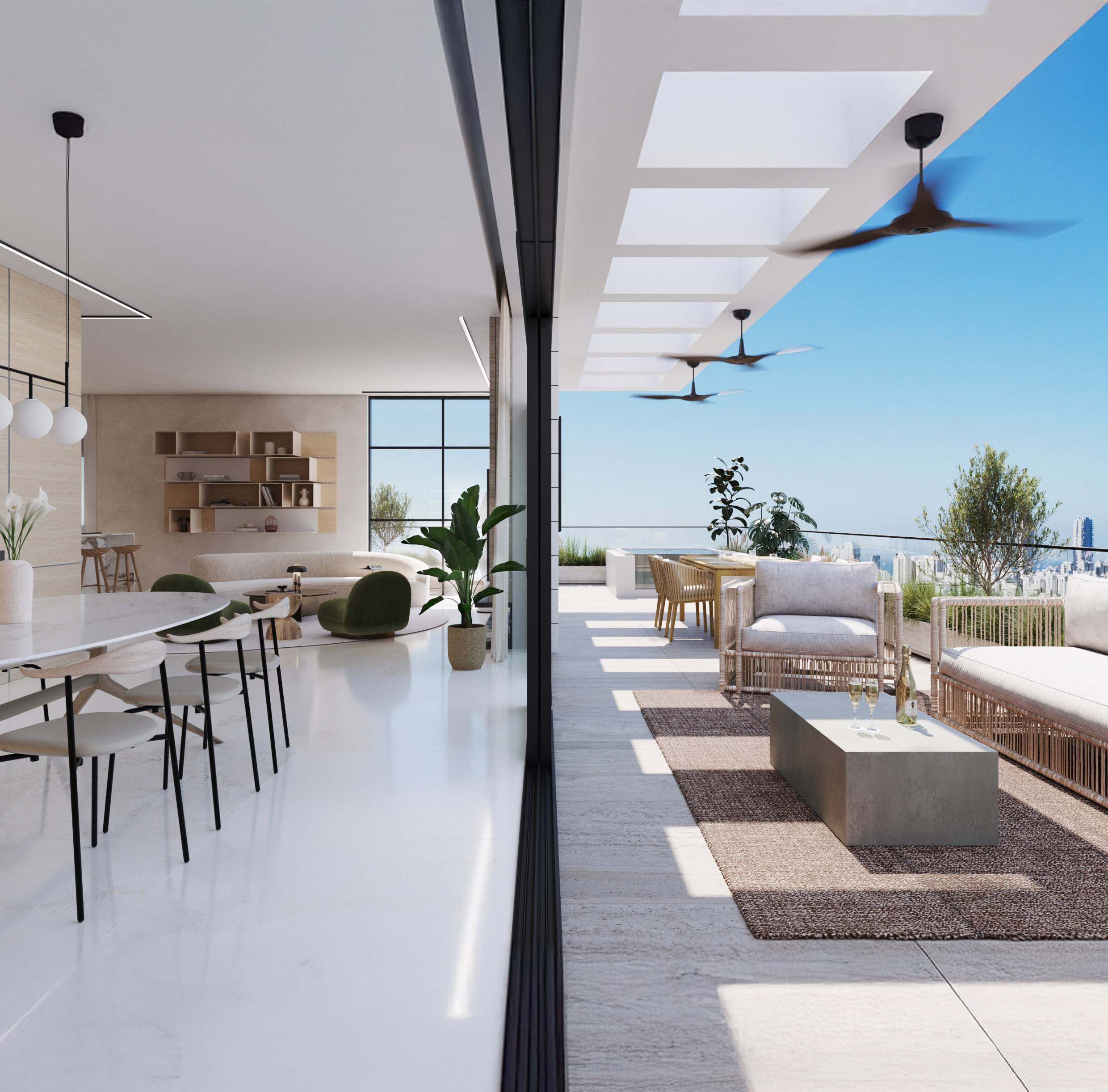 סלון ומרפסת פנטהאוז שישה חדרים דגם H